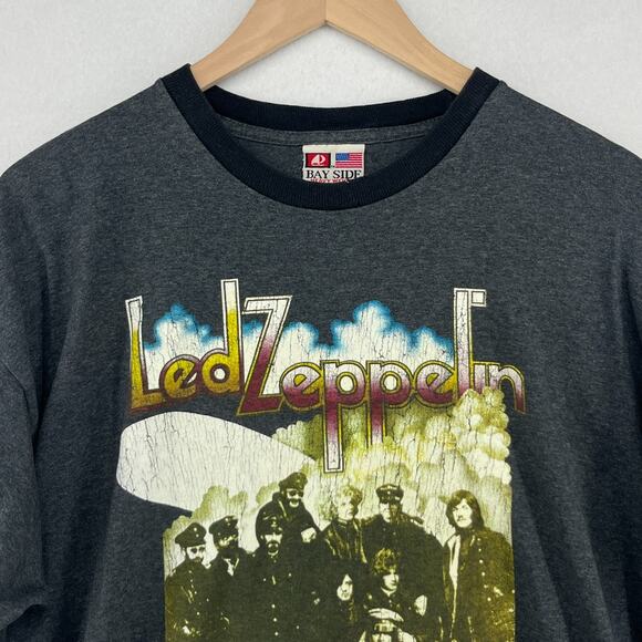 LED ZEPPELIN Mens L BAYSIDE Robert Plant Jimmy Page Stairway Ringer Cotton Gray - Picture 4 of 12